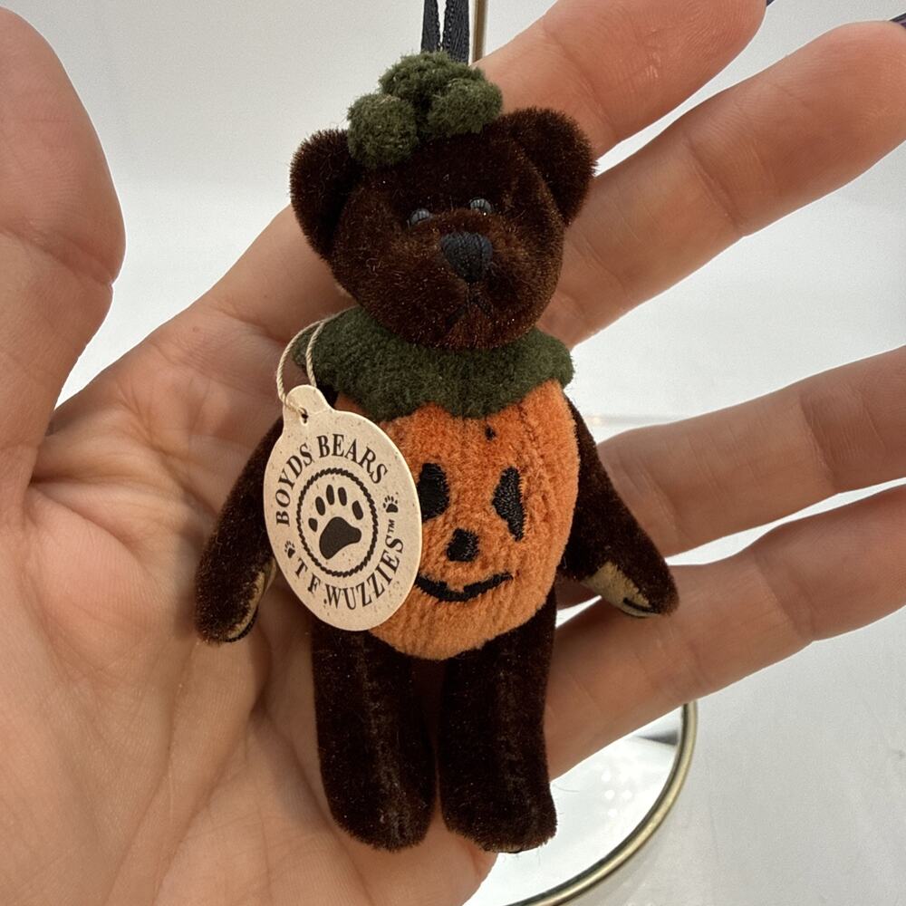 Boyds Bears Halloween 3" Wuzzies Bear Ornament Pumpkin Tricky F Wuzzie W/ Tag